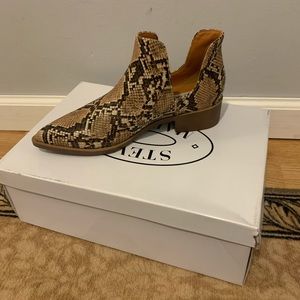 Steve Madden Womens Joella Ankle Boots Leather Slip On Cognac Snake